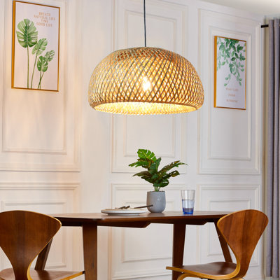 Pacitte Handwoven Natural Bamboo Pendant Light - Double Layer Dome Design For Soft Ambient Lighting