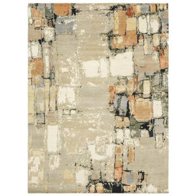 Tapis rectangulaire unique de 8 pi 11 po x 11 pi 11 po beige