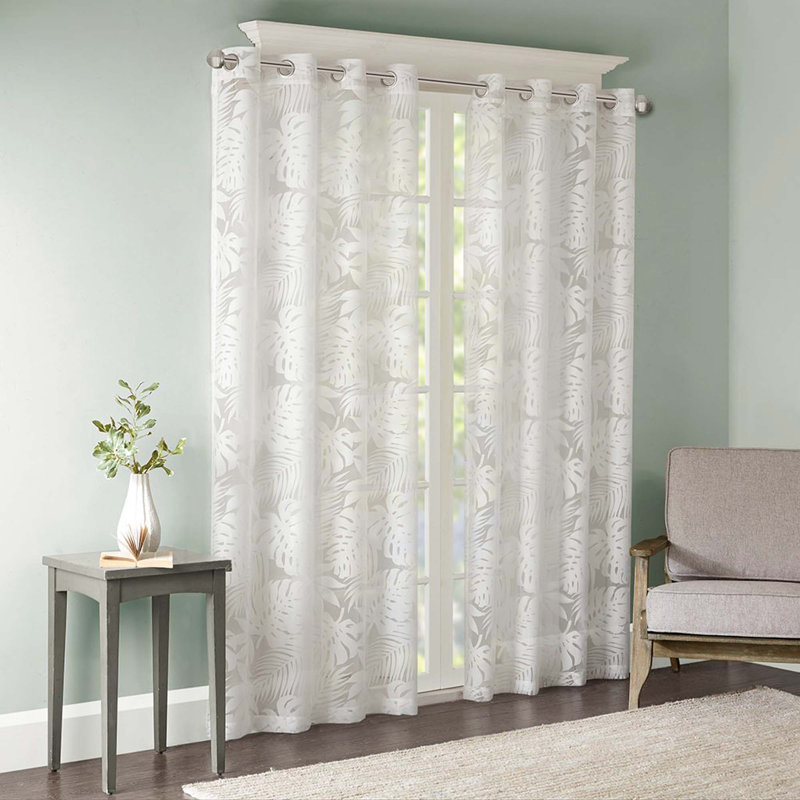 Palm Leaf Burnout Window Sheer, 50.08" W x 63.11" L, White