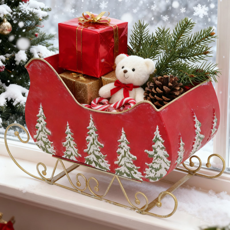 Décoration de traîneau de père Noël rétro - traîneau de Noël pour décor de table et de manteau de cheminée