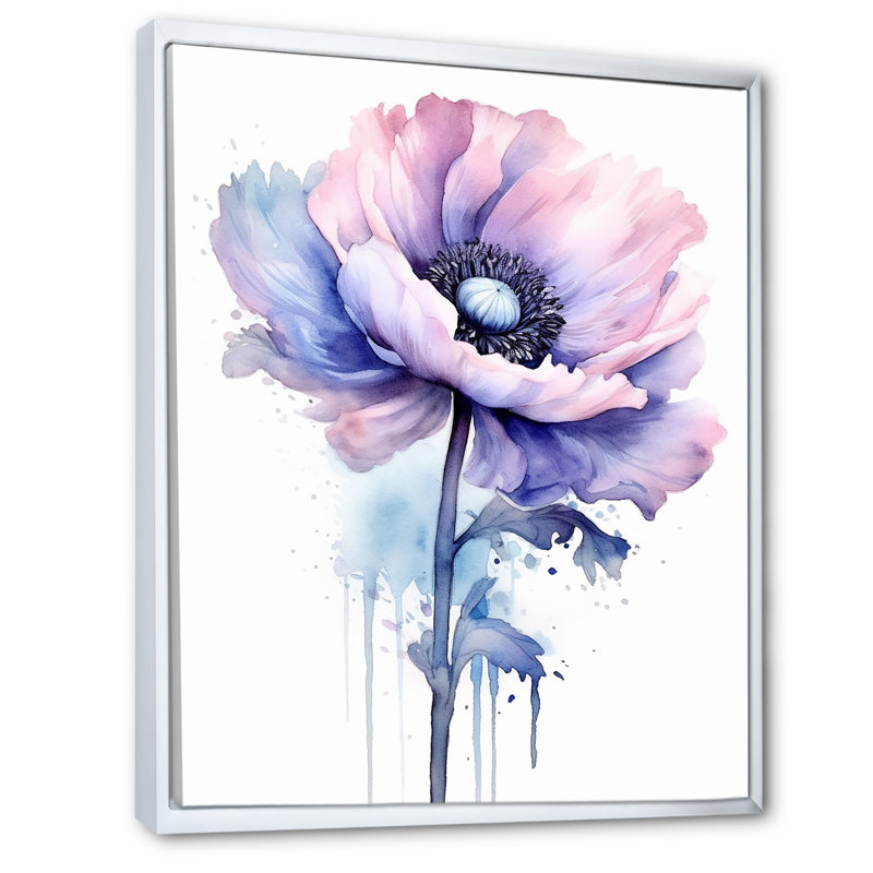 Minimalisme, coquelicots mauves, beauté I, sur toile, H 40 po x l 30 po x P 1,5 po, Cadre flottant blanc