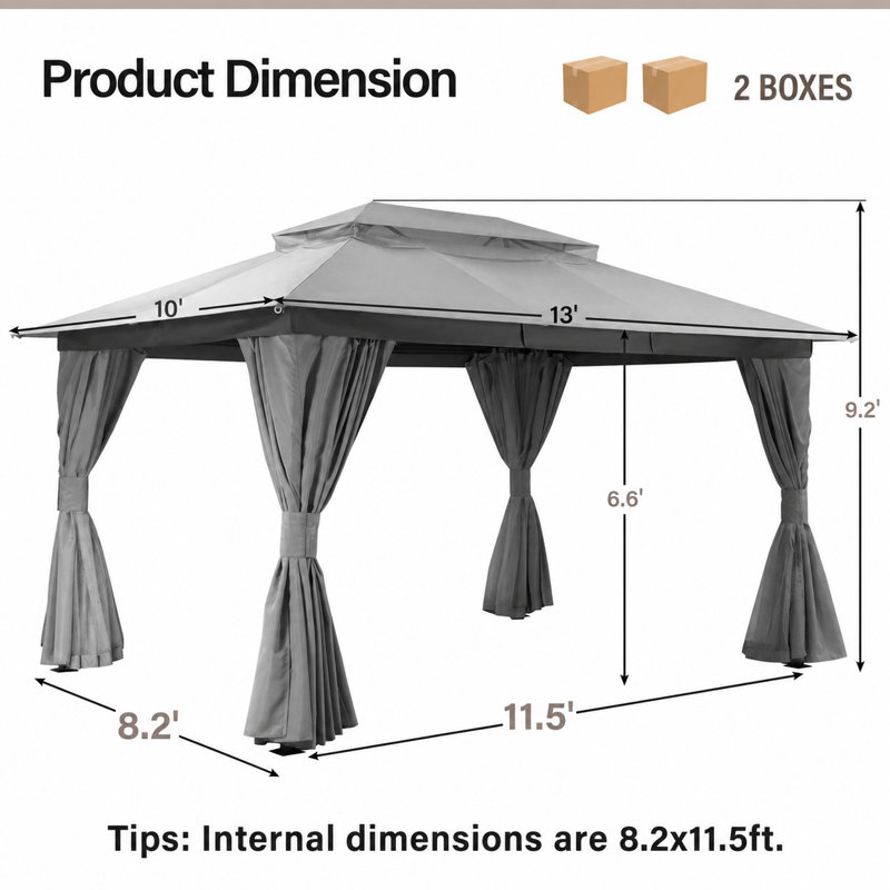 Lausaint Home 10'x13' Steel Patio Gazebo, Gray
