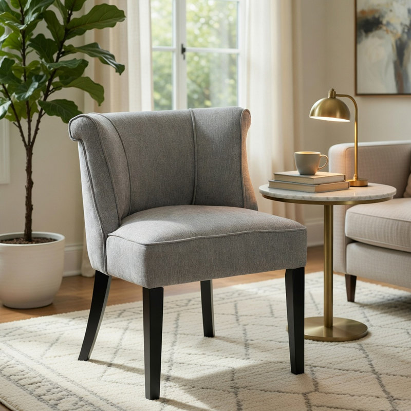 Chaise d'appoint Vasu, dossier passepoilé, polyester gris anthracite, brun