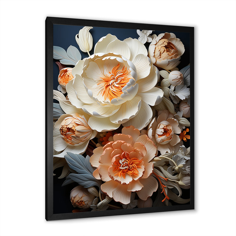 Beige surréel pivoines beauté I - impressions de toiles de pivoines, Cadre photo noir, H 32 po x l 16 po x P 1 po