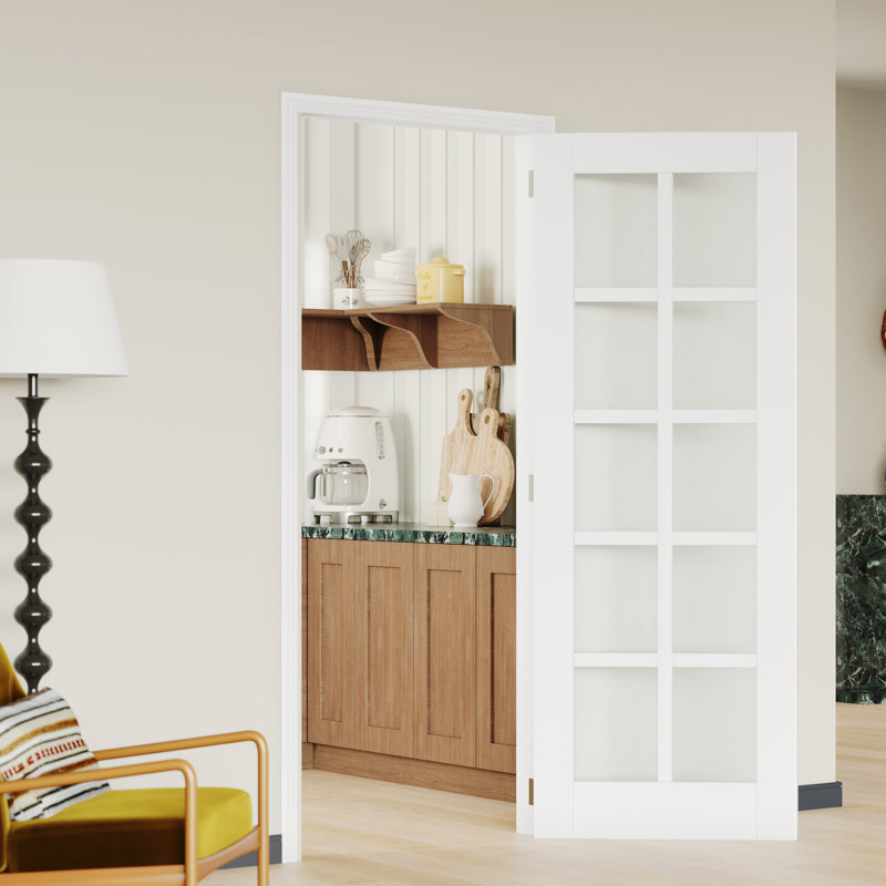 Dalle de porte intérieure avec cadre assorti - porte intérieure en panneau de fibres à densité moyenne blanc transparent pré-monté 10 pièces pour garde-manger