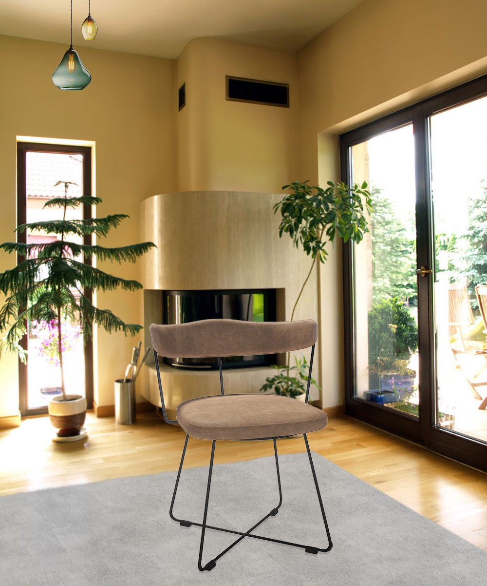17 Stories Chaise Rembourrée En Cuir Avec Structure Courbée En Fer Forge C009506578