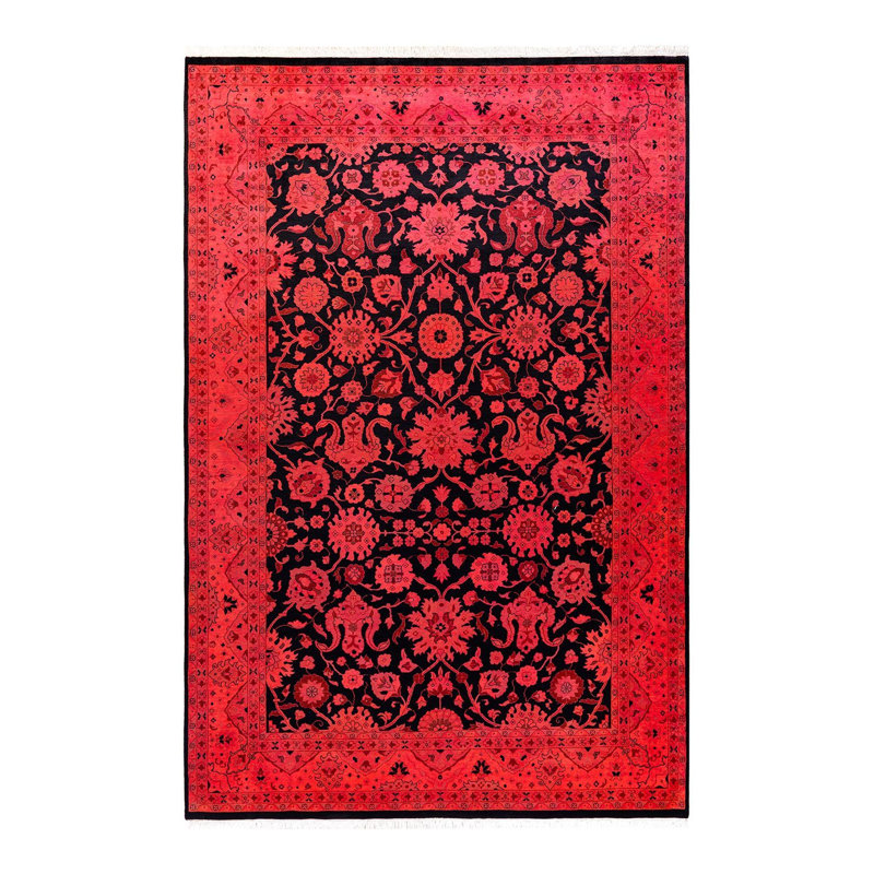 Tapis rouge noué à la main de conception unique Chimel