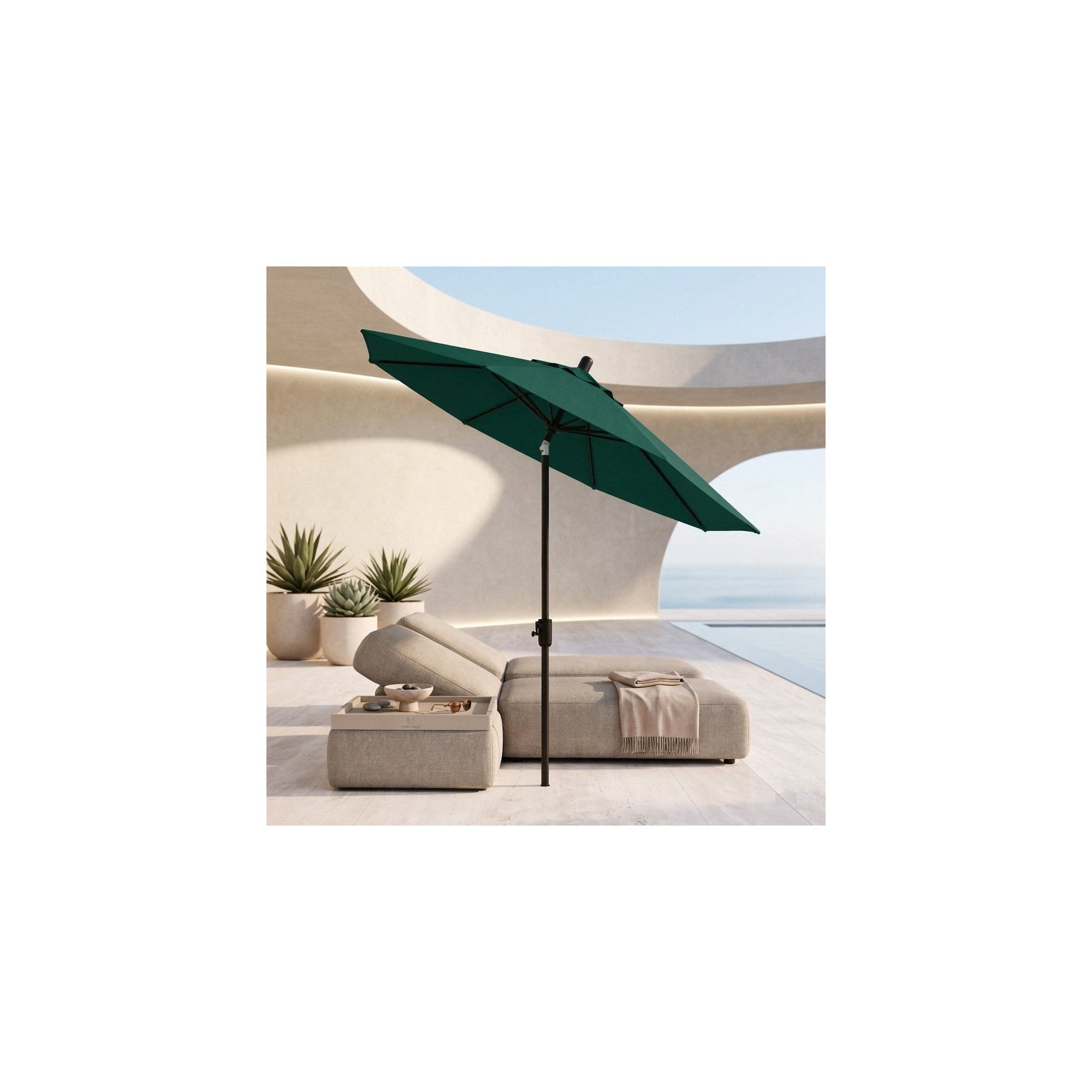 Natalie 8' 8" Market Sunbrella® Umbrella, Canvas Forest Green Sunbrella® Canvas, Antique Bronze