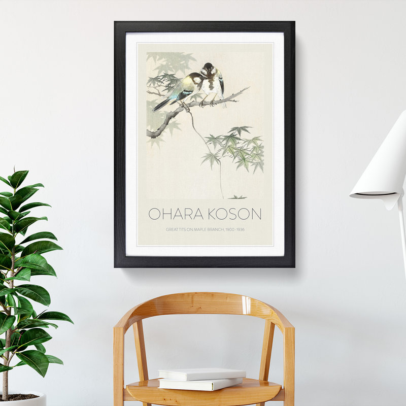 Great Tits in a Maple Tree 1 Piece Single Picture Frame Wall Art, 65cm H x 48cm W x 2cm D, Black Framed