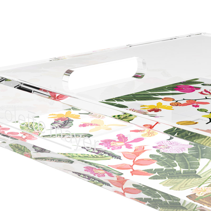 Fantasy Tropical White Acrylic Rectangle Decorative Tray, 17"W x 10.5"D x 2"H