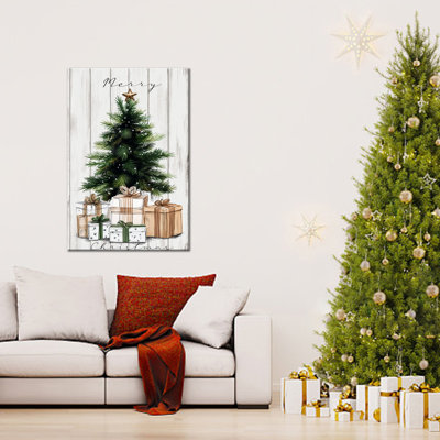 Grand Abiella, sapin de Noël, cadeaux, impressions de peinture, forêt d'hiver rustique, affiche d'art mural pour salon, chambre à coucher, cuisine, décoration de vacances, 24 po x 32 po