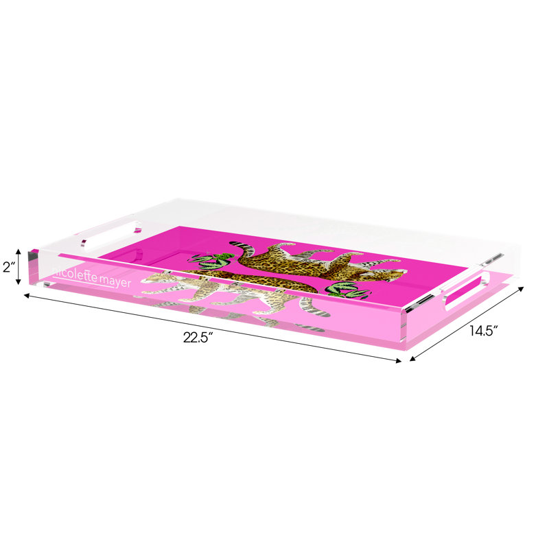Leopard Seeing Double Acrylic Rectangle Decorative Tray, 22.5"W x 14.5"D x 2"H, Hot Pink