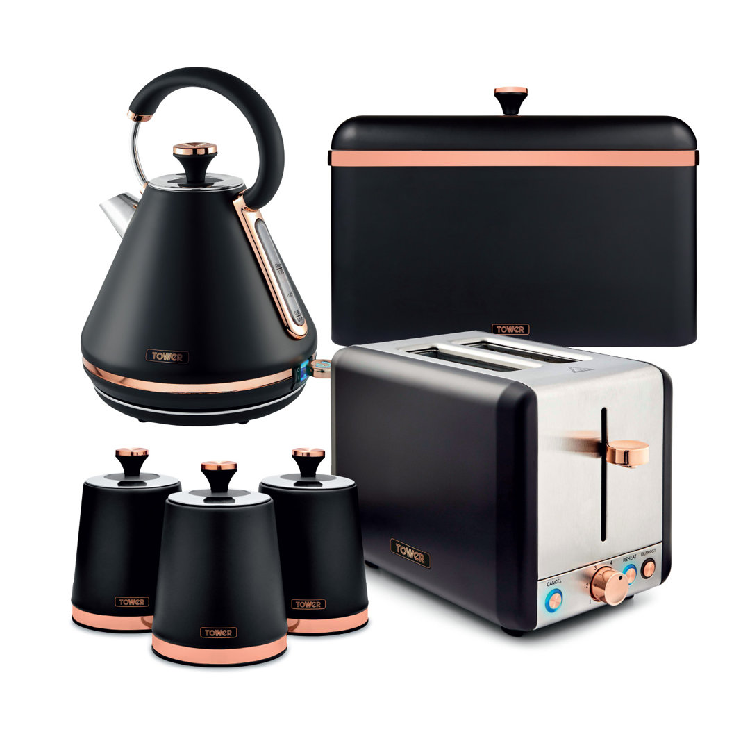 Tower Unisex Black Cavaletto Kettle, 2 Slice Toaster, Bread Bin & Canisters In - Image 7