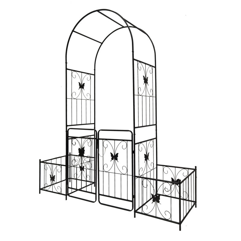 Arche de jardin en métal avec barrière 79,5 po de largeur x 86,6 po de hauteur pour plante grimpante