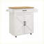 Chariot roulant pour îlot de cuisine avec tablettes réglables, porte-serviettes / amp; Plateau en bois d'hévéa | Blanc | Panneau de fibres à densité moyenne