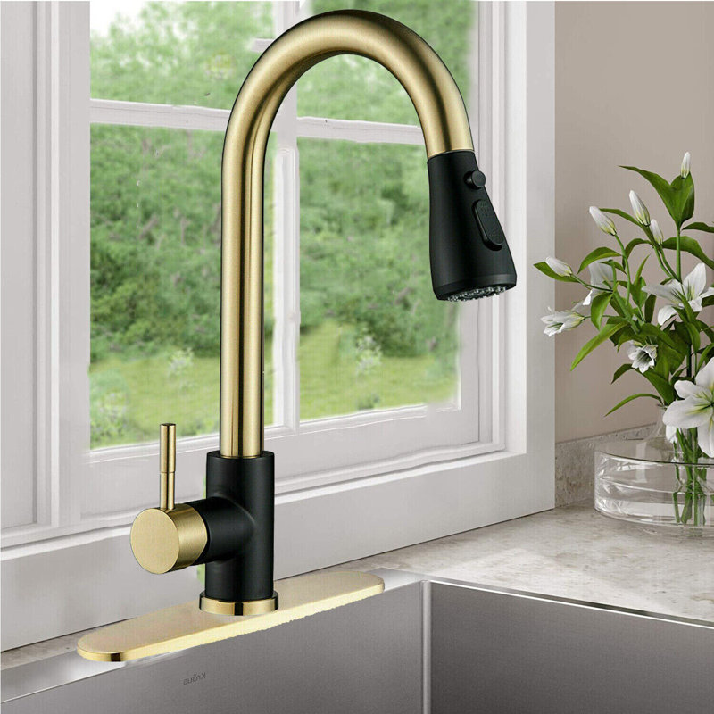 Senlesen Pull Out Kitchen Faucet, Brushed Gold/Black
