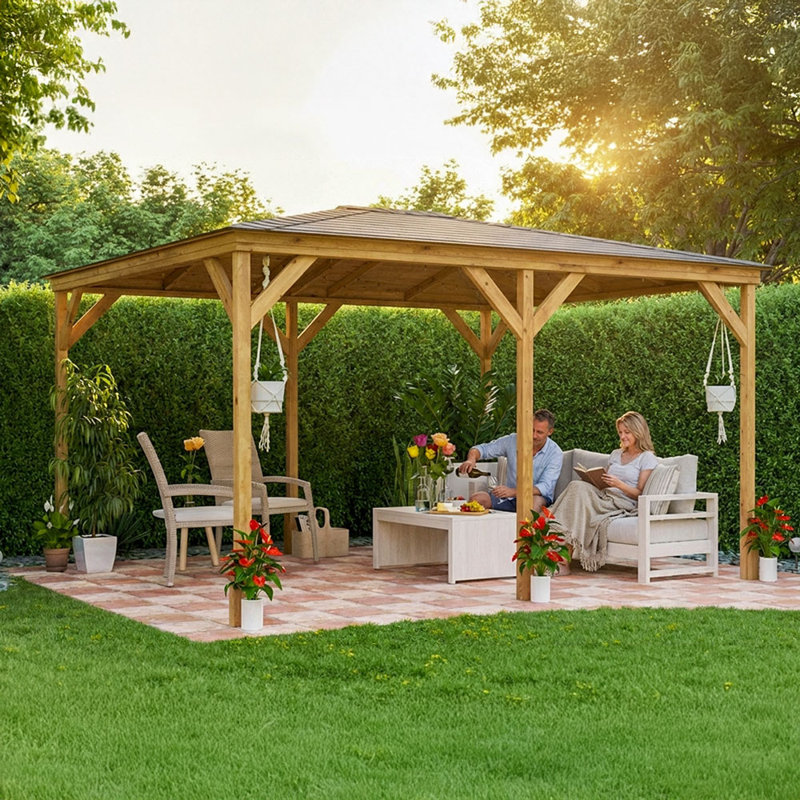 Dunster House Wooden Gazebo 4m x 3m Heavy Duty Garden Shelter, Black Shingles Included Utopia 430