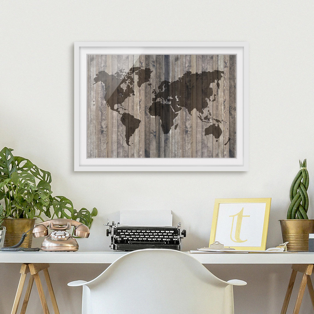 Gerahmtes Poster Wooden World Map