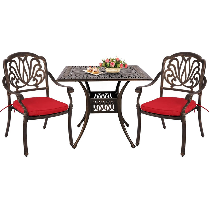 Haings 2 - Person Patio Dining Set with Square Table , Cushions Included, Red