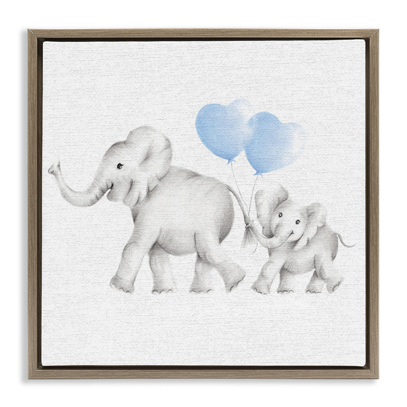 Famille d'éléphants avec des ballons, Cadre flottant orme Montalcino, H 25 po x l 25 po