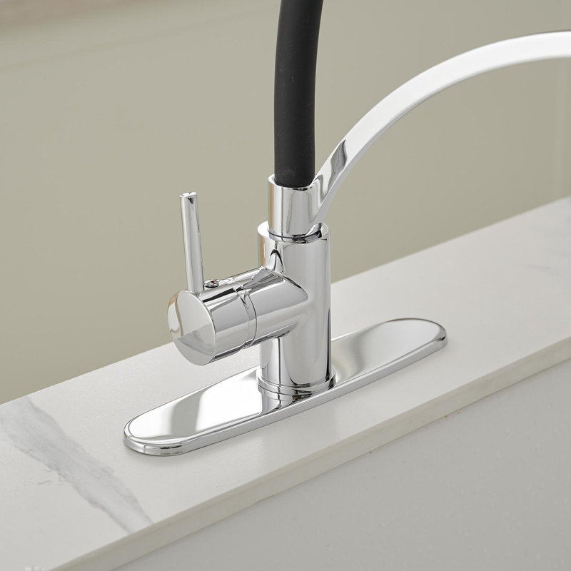Robinet de cuisine monocommande à bec rétractable, Noir mat / Chrome poli