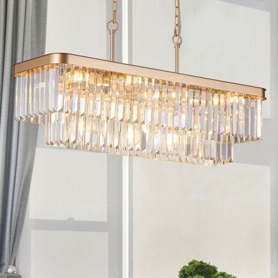 Lustre en cristal réglable avec cadre en fer industriel moderne pour le salon, la cuisine et la chambre à coucher - Doré