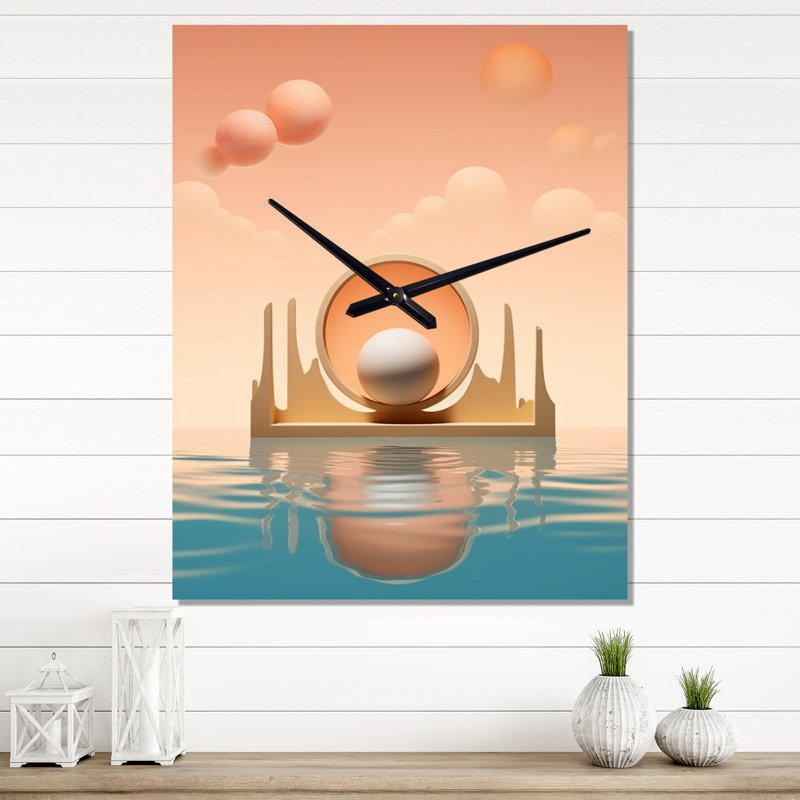 Graphic Bliss Retro Futuristic Architecture IV - Paysage abstrait très grandes horloges murales, H 32 po x l 16 po x P 1 po