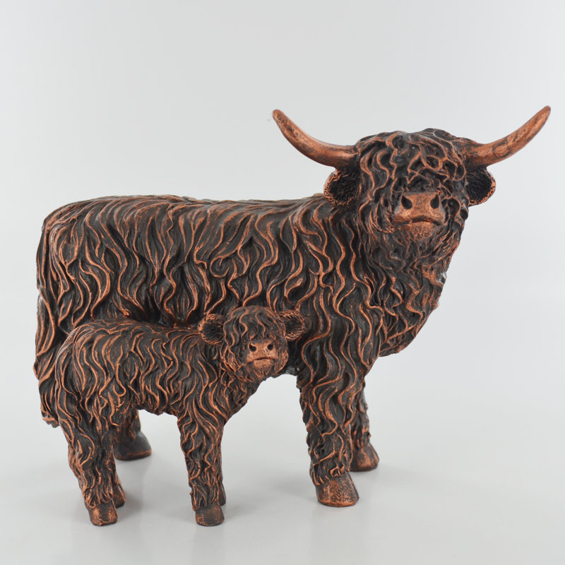 Blyth Highland Cow & Calf Silver Sculpture Figurine, Copper