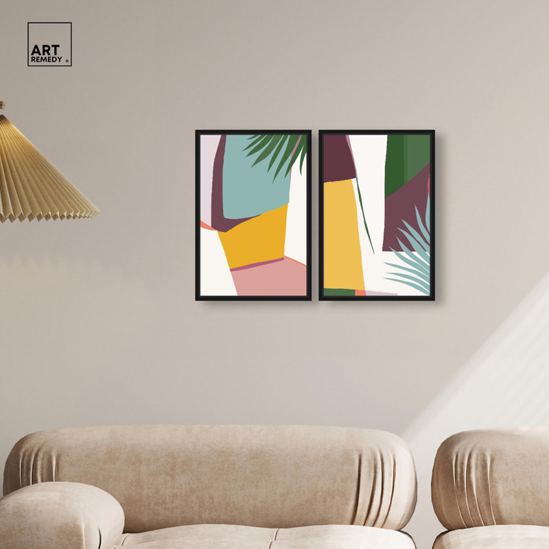 Urban Jungle Abstracts Canvas Print Modern Abstract Art Set by Art Remedy, Black Frame, 10 x 15, H 16 po x l 11 po