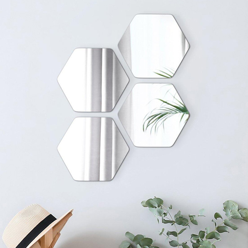 Ensemble de 4 petits miroirs adhésifs modernes et contemporains sans cadre, 7,12 po x 6,14 po
