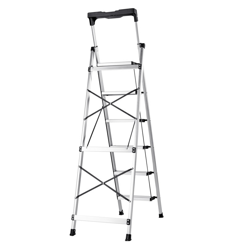 Échelle à 6 marches, escabeau pliant avec large pédale antidérapante et poignée confortable, escabeau en aluminium portatif d'une capacité de 330 lb, multiusage pour la cuisine, l'entrepôt, la maison et le bureau, argent