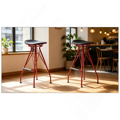 30" Counter Height Bar Stools Set of 2, Industrial Metal Bar Chairs with Faux Leather Seat & Wood Footrest, Farmhouse Kitchen Island Stools