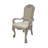 Set of Two Tufted White Upholstered Faux Leather And Wood Dining Arm Chairs