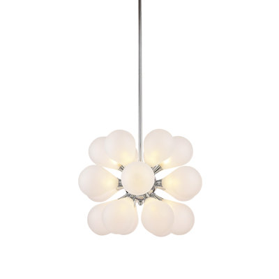Lustre sphérique spoutnik 19 lumières avec abat-jour en verre blanc Cardoza