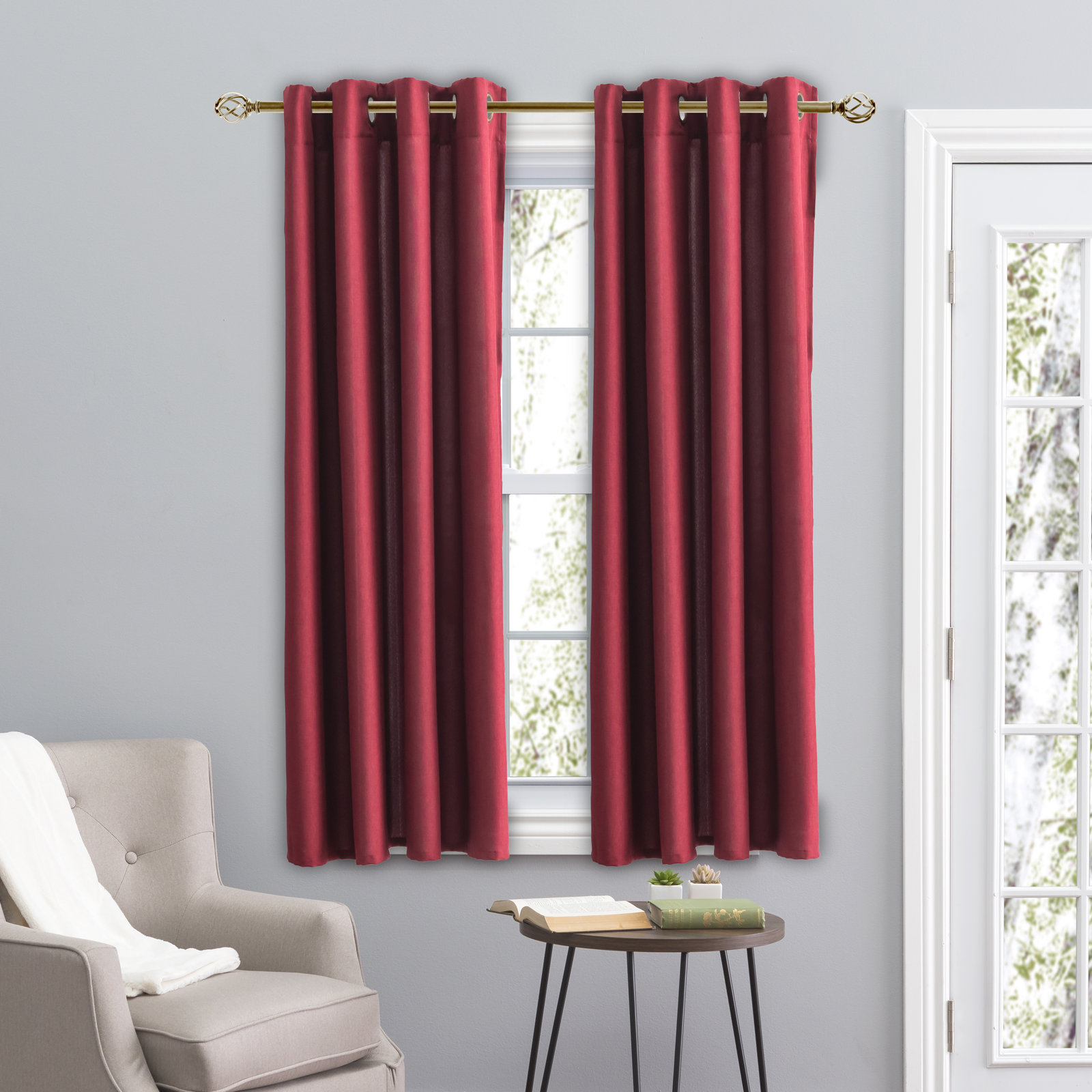 Room Darkening Synthetic Curtain, Pomegranate, 56" W x 54" L