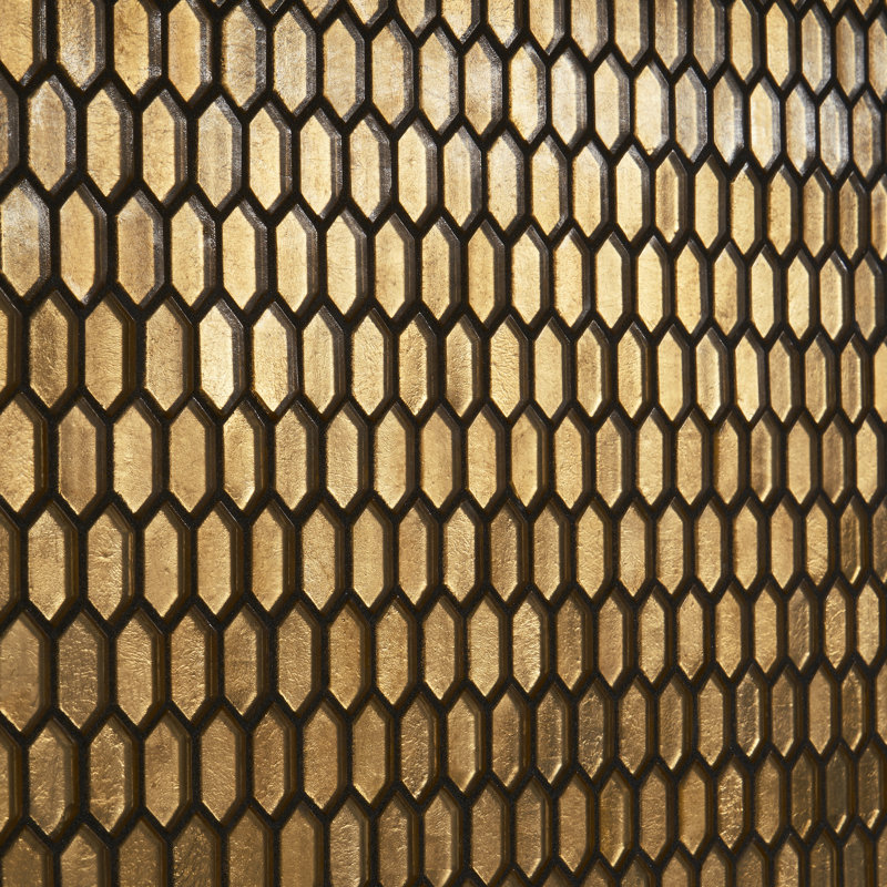 Glimmer 11.61" x 11.73" Polished Mini Picket Glass Mosaic Wall Tile, Gold