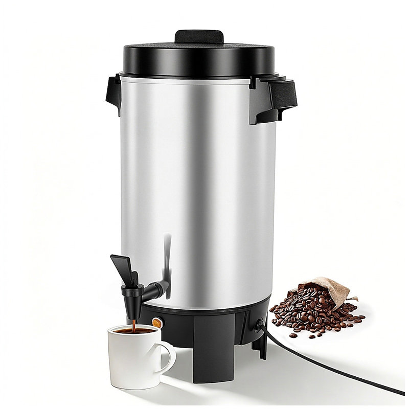 Cafetière professionnelle à piston, distributeur de boissons chaudes de 6 litres (40 tasses) avec double bec verseur anti-gouttes, filtre à mailles réutilisable et maintien au chaud entre 84 et 94 °C (183 et 201 °F), en aluminium