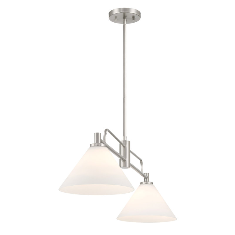 2-Light Chandelier in Natural Brass, Brushed Nickel