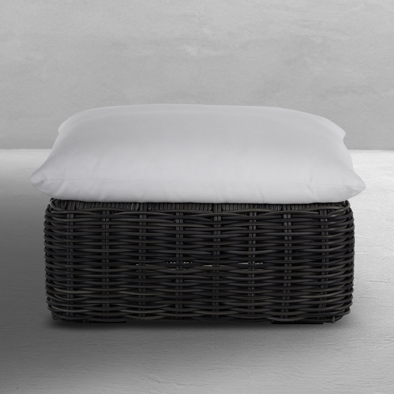 Montecito N-Dura Resin Wicker Outdoor Woven Ottoman - Onyx, 34.5 In., Scottland Stone, No Welt