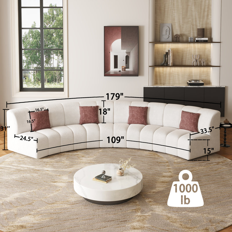 Canapé modulaire courbé moderne de 179 po avec coussin