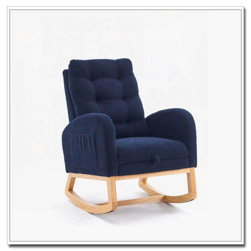 Chaise berçante avec repose-pieds à haut dossier, Bleu