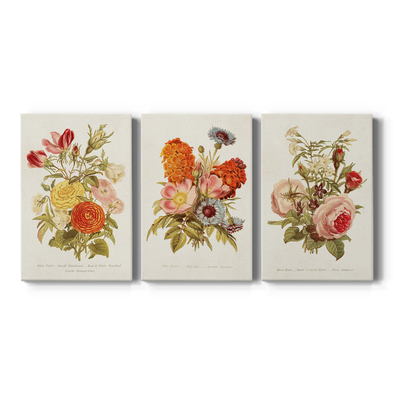 Antique Floral Bouquet I - Toile tendue avec châssis sur mesure - 3 pièces, H 36 po x l 72 po