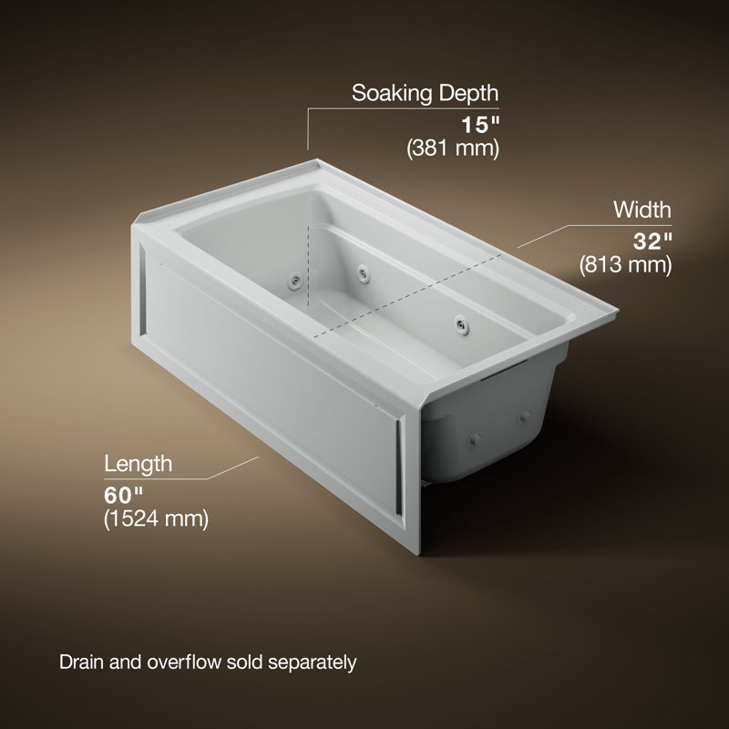 Archer Alcove 60" x 32" Whirpool Bathtub, Ice Grey, Right