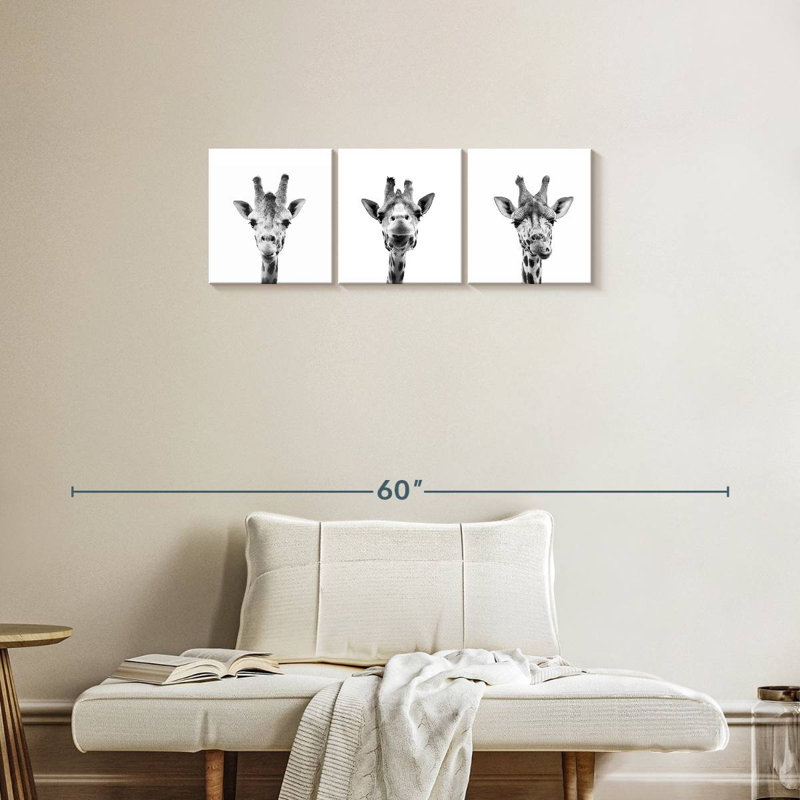«Three Silly Giraffes», reproduction d'art sur toile, H 12 po x l 38 po x P 1,25 po