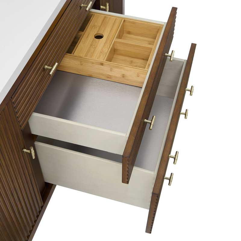 Myrrin 60'' W Double Vanity, Mid-Century Walnut, Ethereal Noctis, 8" Widespread