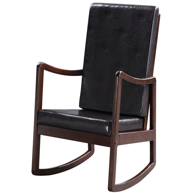 Chaise à bascule moderne brun foncé et rembourrée de mousse pour une expérience relaxante et des coussins confortables et faciles à nettoyer
