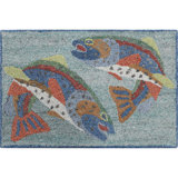 Gallatin Trout Hand-Tufted Recycled Polyester Aqua Indoor/Outdoor Accent Rug