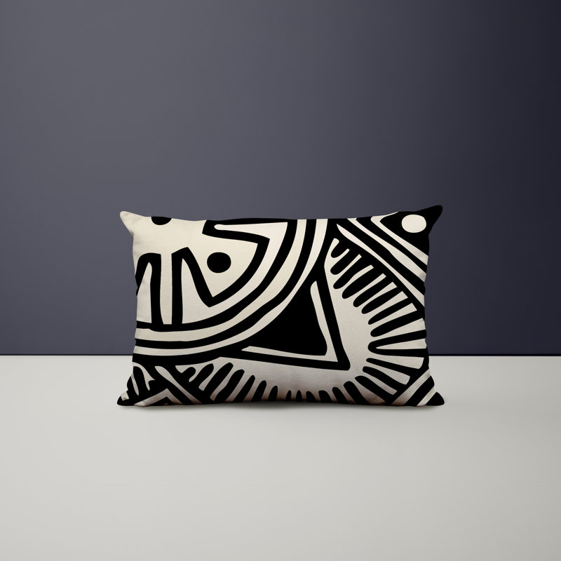 Polyester / Mélange de polyester Housse de coussin rectangulaire intérieure / extérieure lombaire et insert, Noir