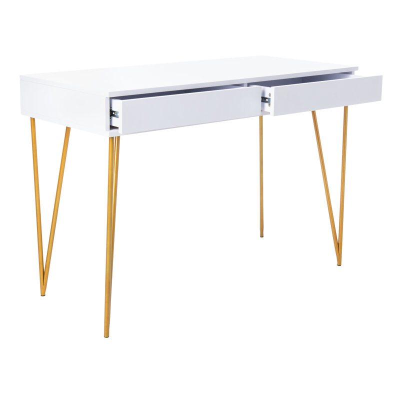 Amelda Metal Base Writing Desk, White/Gold