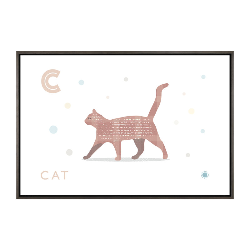 Chat - impression d'art graphique, H 40 po x l 60 po x 1,5 po, Pas de tapis, Toile avec cadre gris